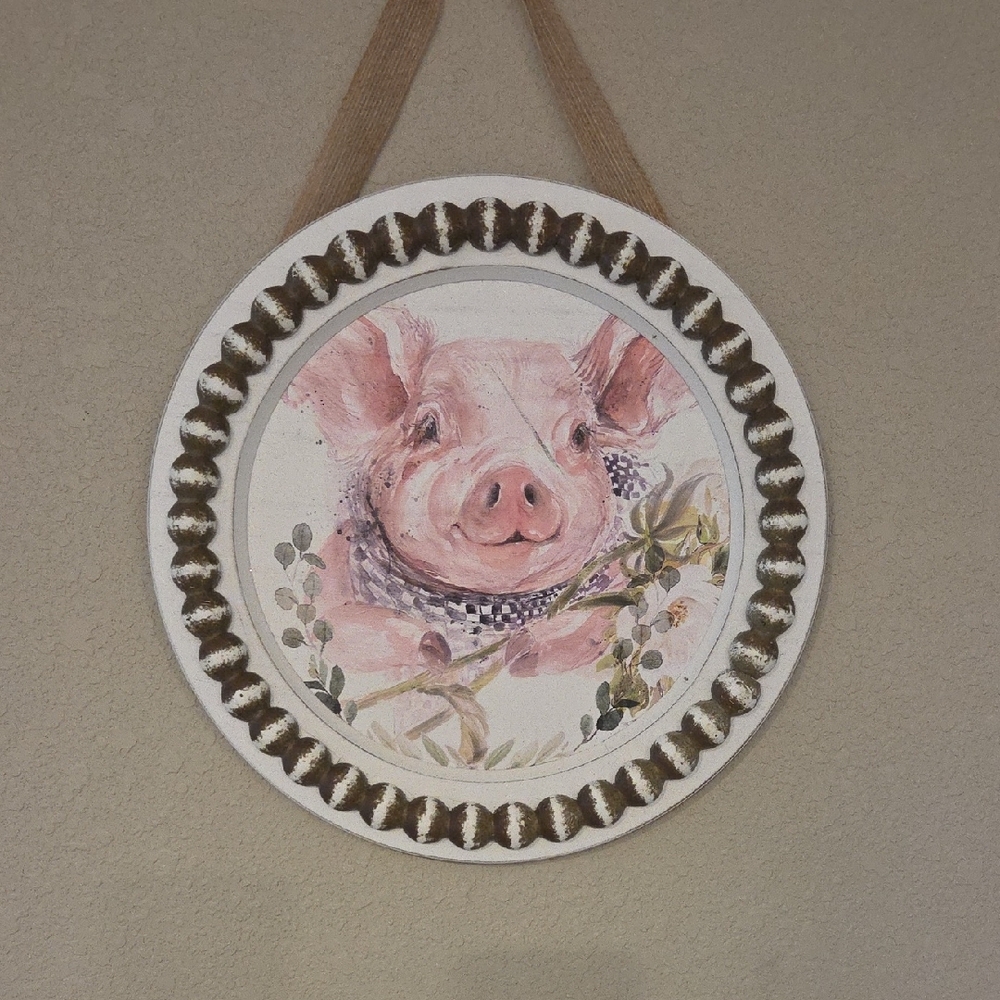 Charming Pig Wall Hanging with Rope Detail